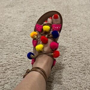 Colorful Pom Pom Sandals